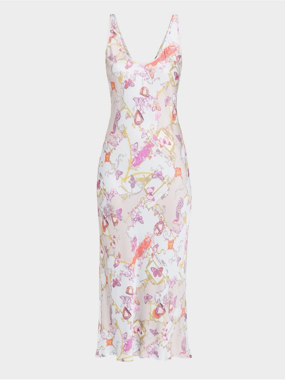 L'AGENCE White Slip Maxi Dress with Pink and Yellow Floral Print